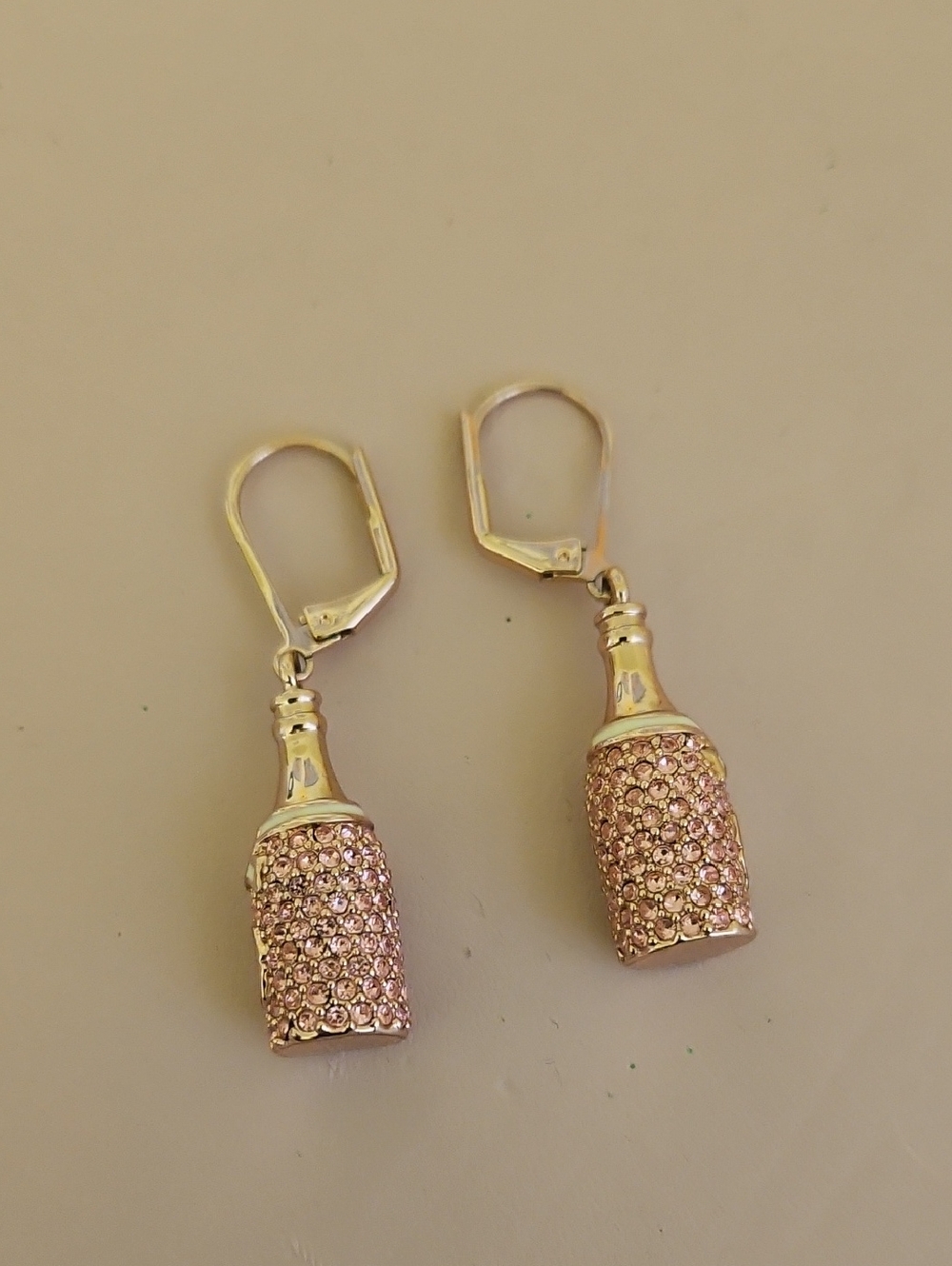 Champagne Bottle Drop Vintage Earrings in Rose Gold Crystal